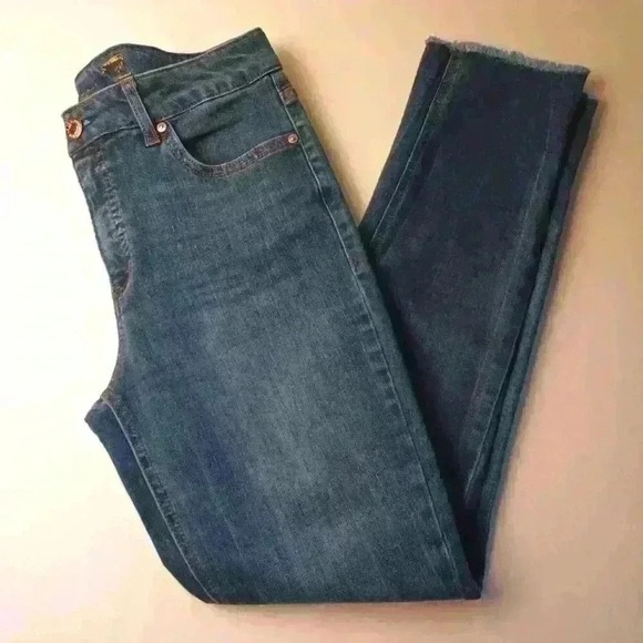 Seven7 Jeans Denim Size 8 High Rise Straight Leg Medium Wash Raw Edge Hem - Picture 1 of 11